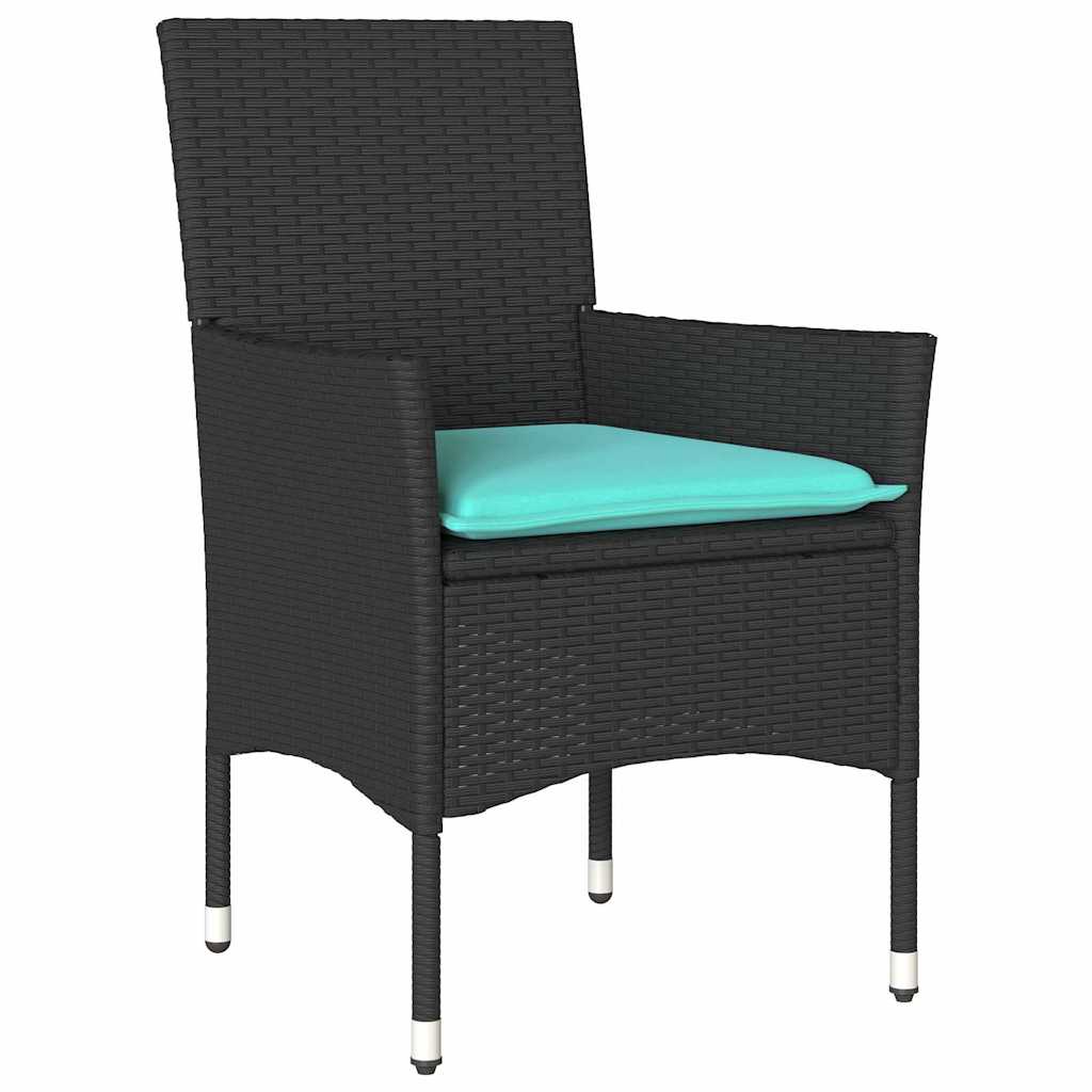 Set di tavolo e sedie con cuscino 3 pcs Nero Rattan in PE | homemem39