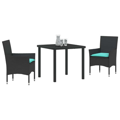 Set di tavolo e sedie con cuscino 3 pcs Nero Rattan in PE | homemem39