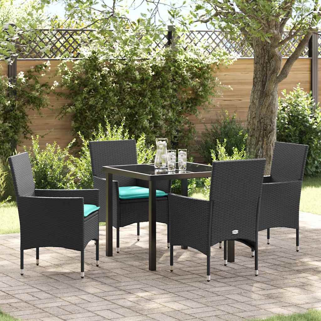 Set di tavolo e sedie con cuscino 5 pcs Nero Rattan in PE | homemem39