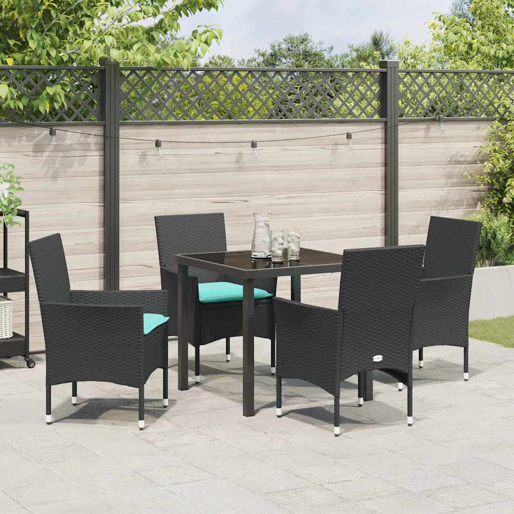Set di tavolo e sedie con cuscino 5 pcs Nero Rattan in PE | homemem39