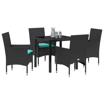 Set di tavolo e sedie con cuscino 5 pcs Nero Rattan in PE | homemem39