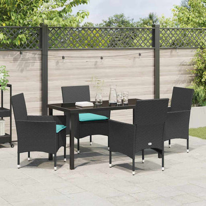 Set di tavolo e sedie con cuscino 5 pcs Nero Rattan in PE | homemem39