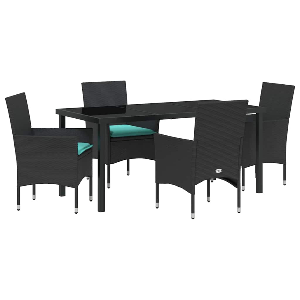 Set di tavolo e sedie con cuscino 5 pcs Nero Rattan in PE | homemem39