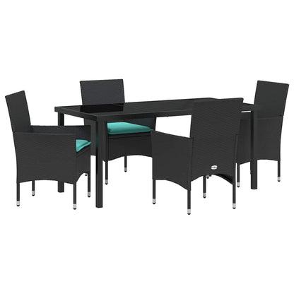 Set di tavolo e sedie con cuscino 5 pcs Nero Rattan in PE | homemem39