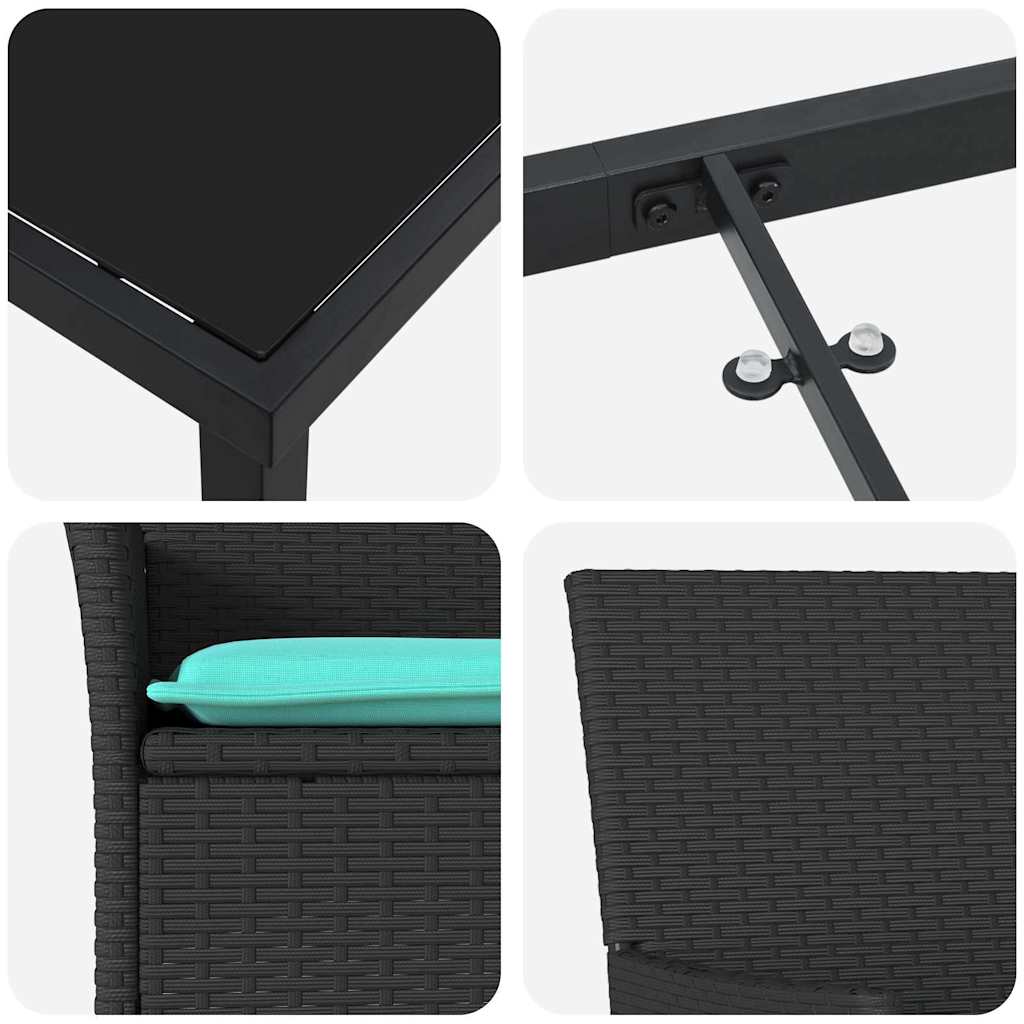 Set di tavolo e sedie con cuscino 7 pcs Nero Rattan in PE | homemem39