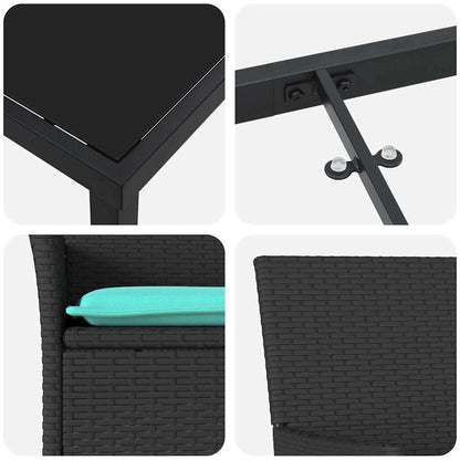 Set di tavolo e sedie con cuscino 7 pcs Nero Rattan in PE | homemem39