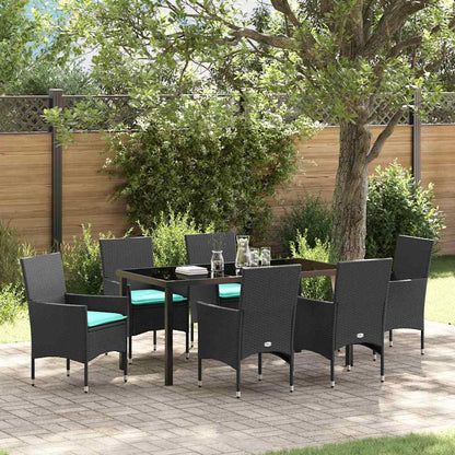Set di tavolo e sedie con cuscino 7 pcs Nero Rattan in PE | homemem39