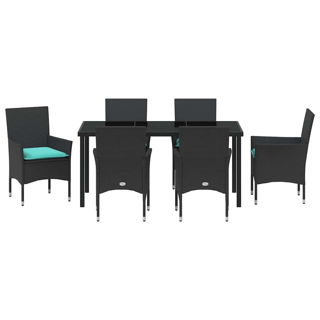 Set di tavolo e sedie con cuscino 7 pcs Nero Rattan in PE | homemem39