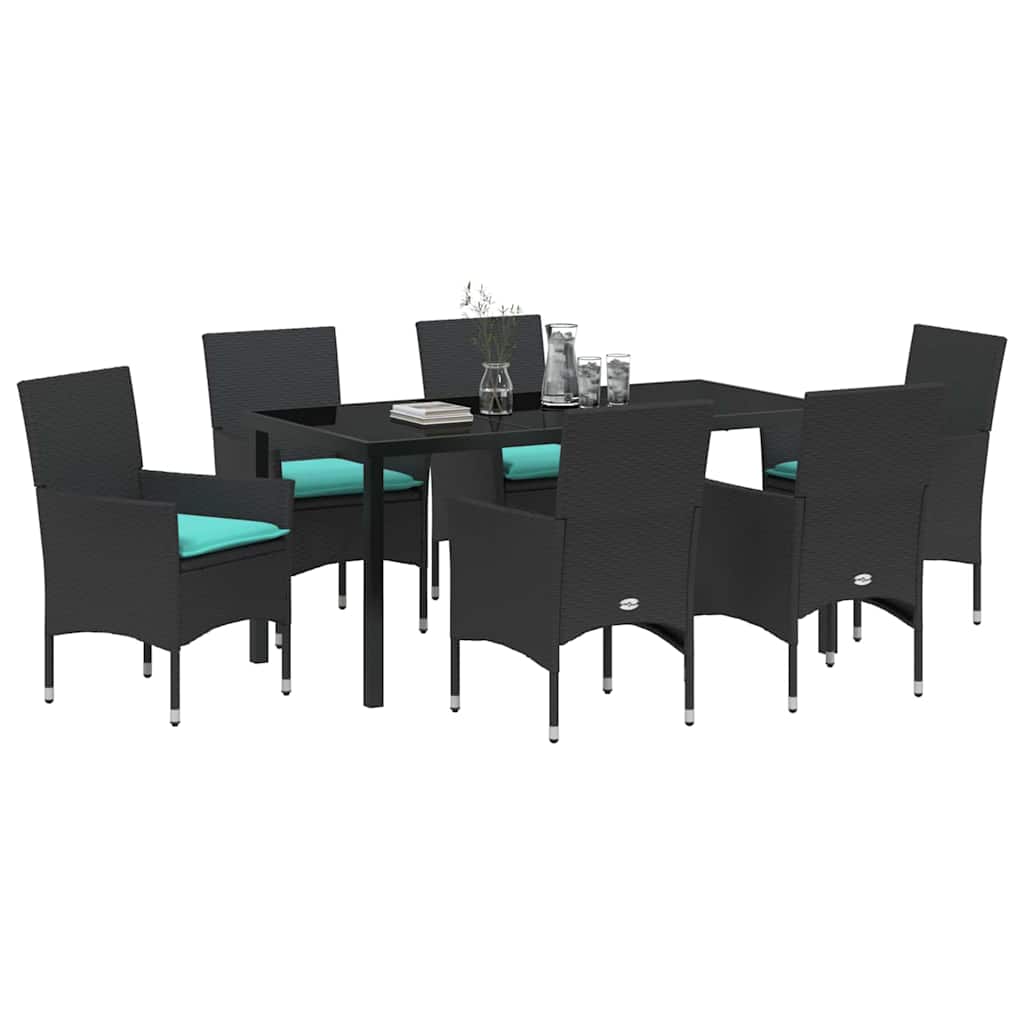 Set di tavolo e sedie con cuscino 7 pcs Nero Rattan in PE | homemem39