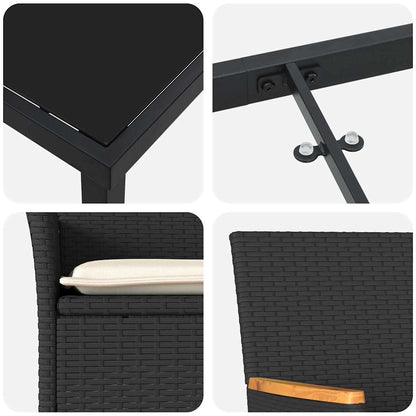 Set da Pranzo per Giardino con cuscino 3 pcs Nero Poly Rattan - homemem39