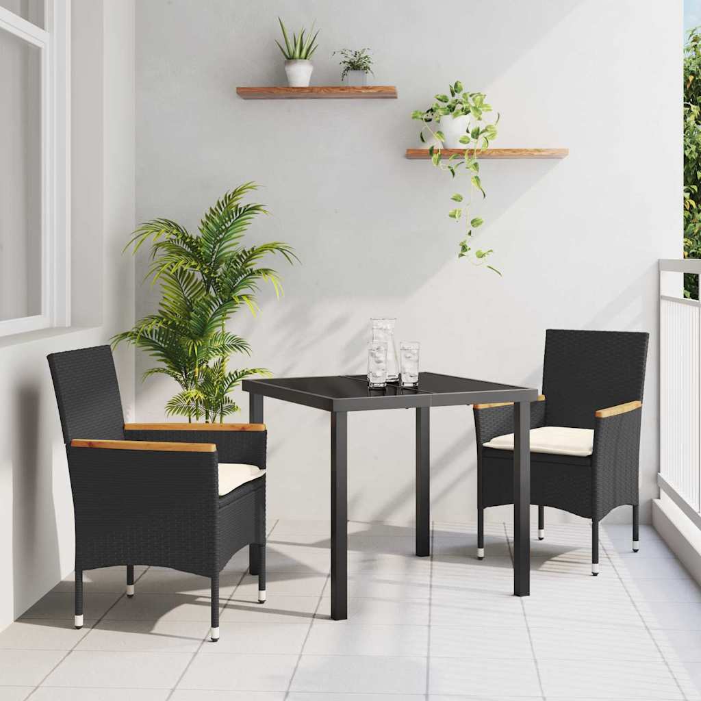Set da Pranzo per Giardino con cuscino 3 pcs Nero Poly Rattan - homemem39