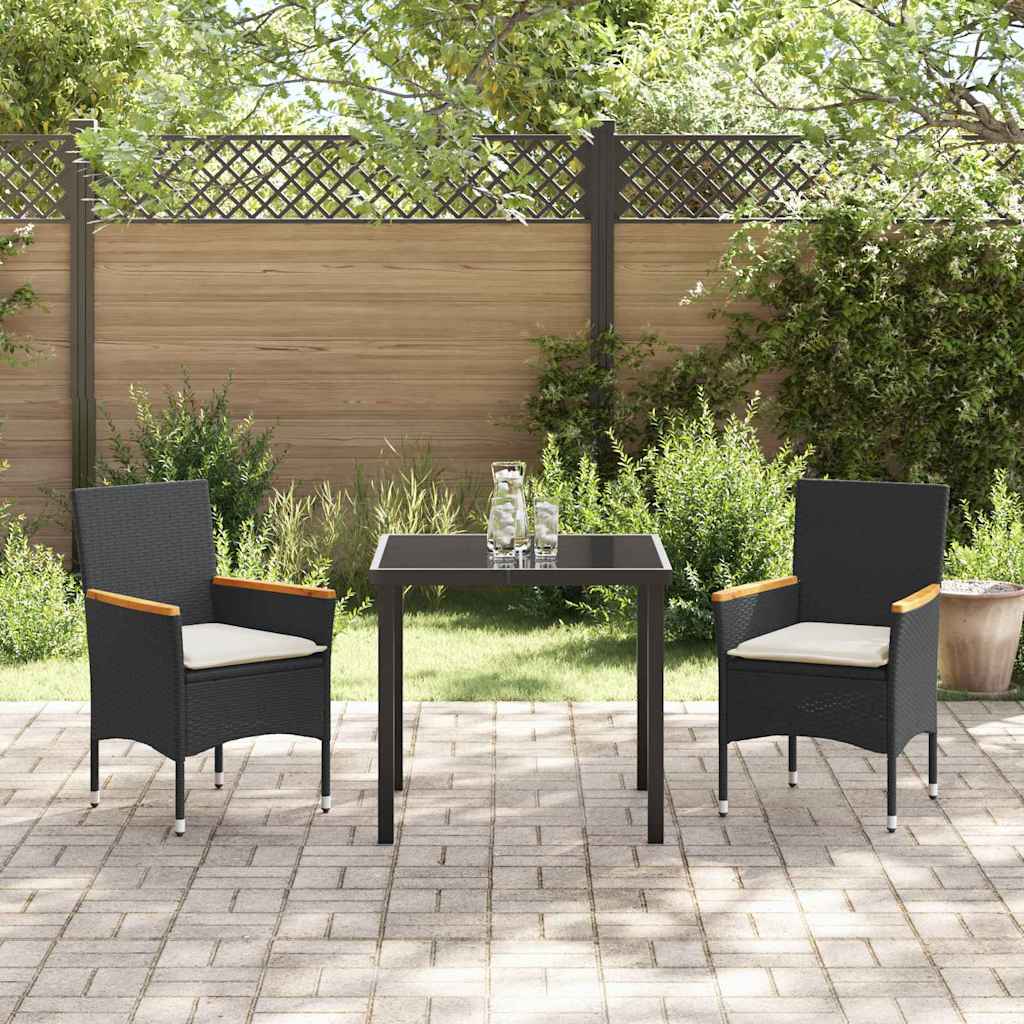 Set da Pranzo per Giardino con cuscino 3 pcs Nero Poly Rattan - homemem39
