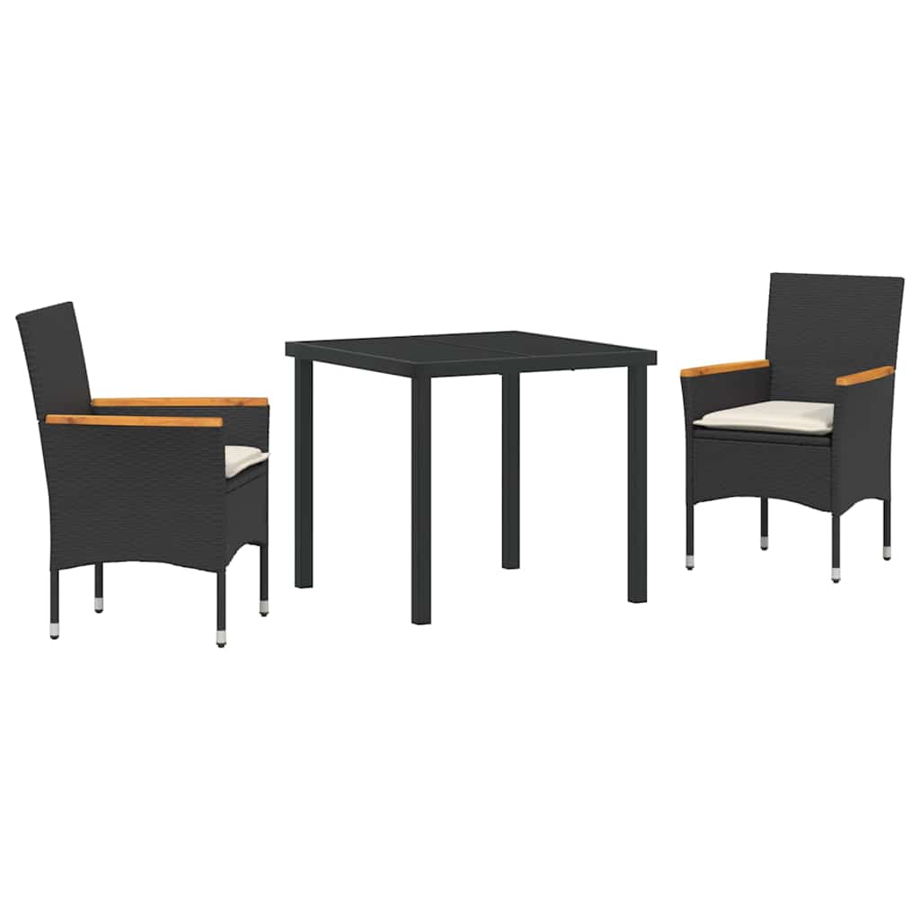 Set da Pranzo per Giardino con cuscino 3 pcs Nero Poly Rattan - homemem39