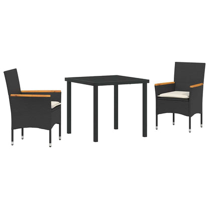 Set da Pranzo per Giardino con cuscino 3 pcs Nero Poly Rattan - homemem39