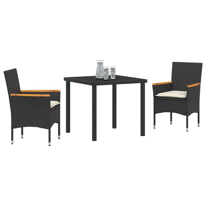 Set da Pranzo per Giardino con cuscino 3 pcs Nero Poly Rattan - homemem39