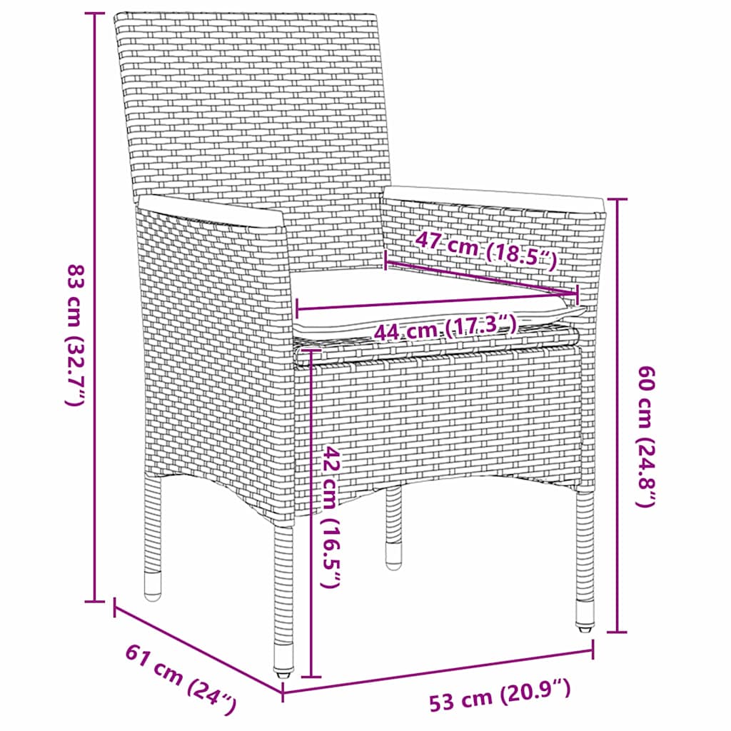 Set da Pranzo per Giardino con cuscino 3 pcs Nero Poly Rattan - homemem39