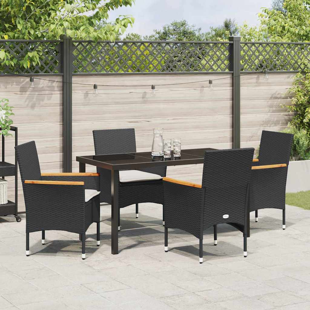 Set da Pranzo per Giardino con cuscino 5 pcs Nero Poly Rattan - homemem39