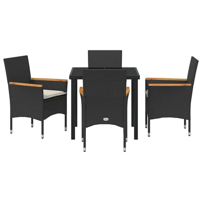 Set da Pranzo per Giardino con cuscino 5 pcs Nero Poly Rattan - homemem39