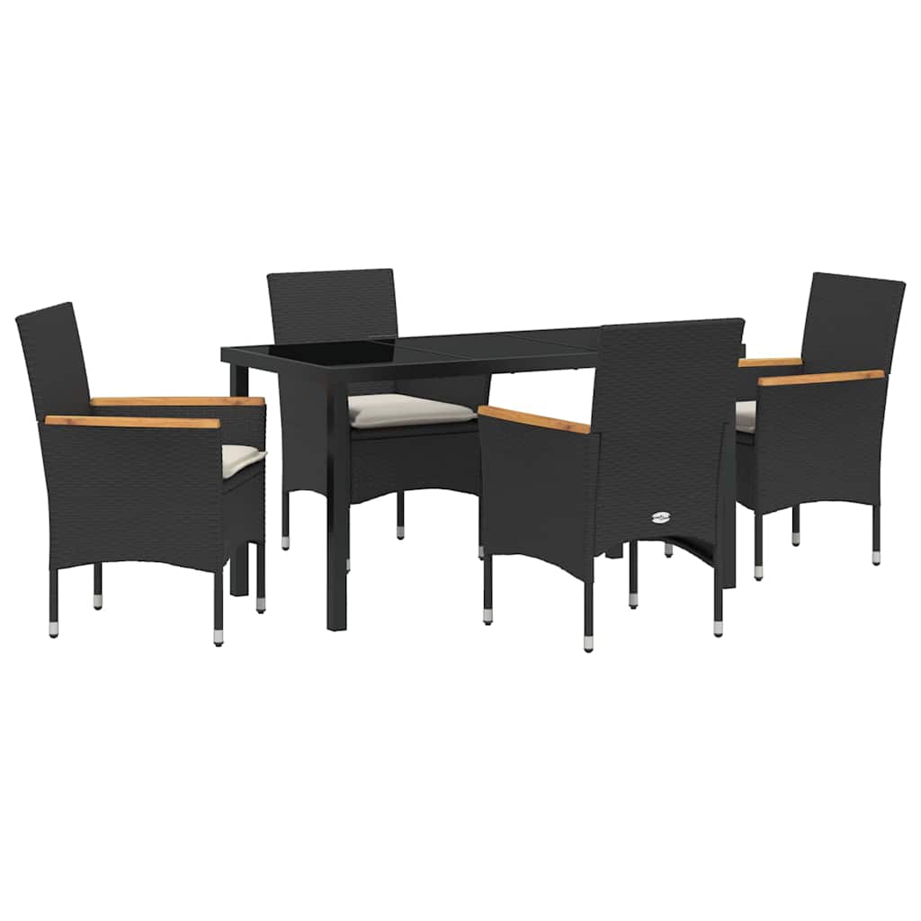 Set da Pranzo per Giardino con cuscino 5 pcs Nero Poly Rattan - homemem39