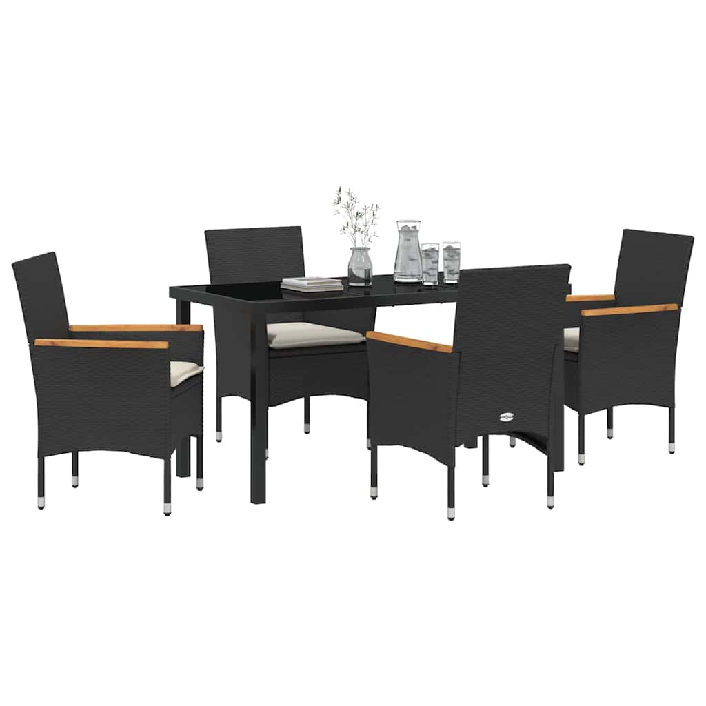 Set da Pranzo per Giardino con cuscino 5 pcs Nero Poly Rattan - homemem39