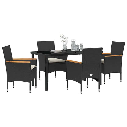 Set da Pranzo per Giardino con cuscino 5 pcs Nero Poly Rattan - homemem39