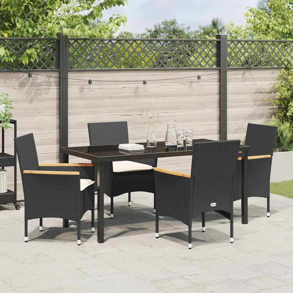 Set da Pranzo per Giardino con cuscino 5 pcs Nero Poly Rattan - homemem39