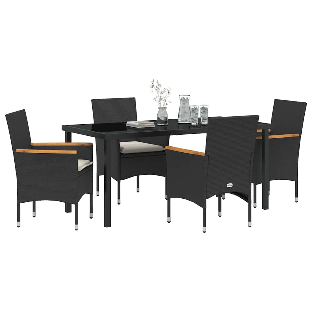Set da Pranzo per Giardino con cuscino 5 pcs Nero Poly Rattan - homemem39