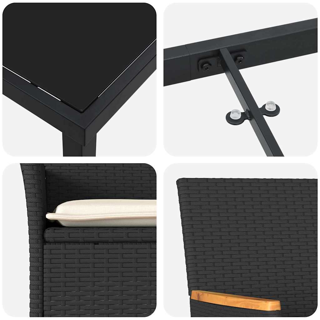 Set da Pranzo per Giardino con cuscino 7 pcs Nero Poly Rattan - homemem39