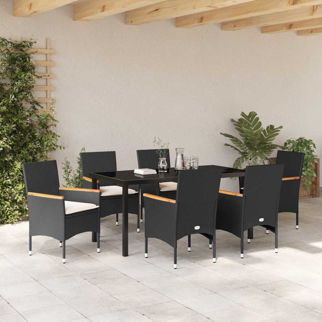 Set da Pranzo per Giardino con cuscino 7 pcs Nero Poly Rattan - homemem39