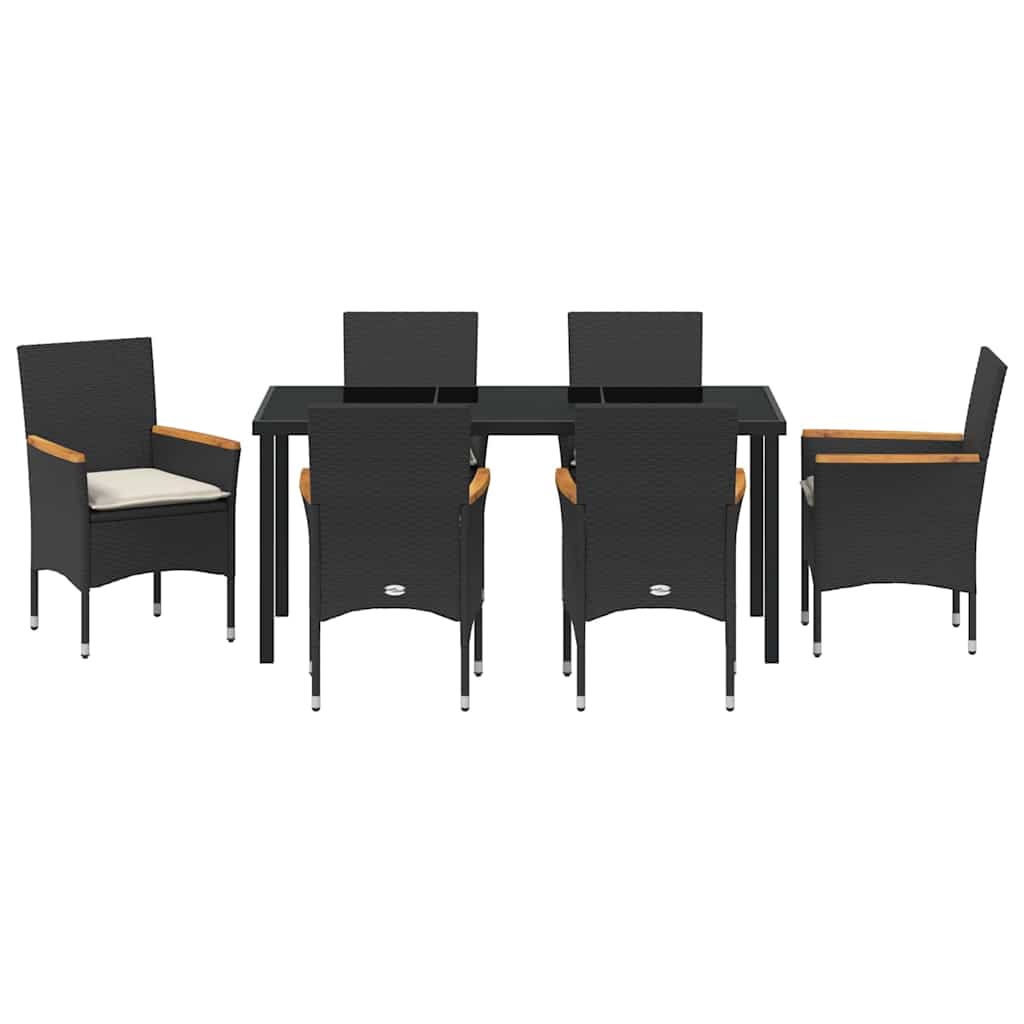 Set da Pranzo per Giardino con cuscino 7 pcs Nero Poly Rattan - homemem39