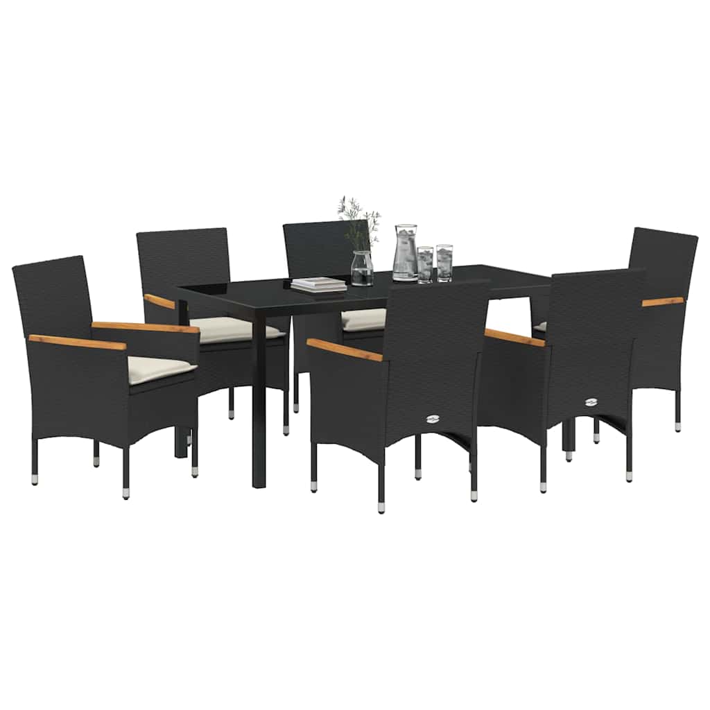 Set da Pranzo per Giardino con cuscino 7 pcs Nero Poly Rattan - homemem39