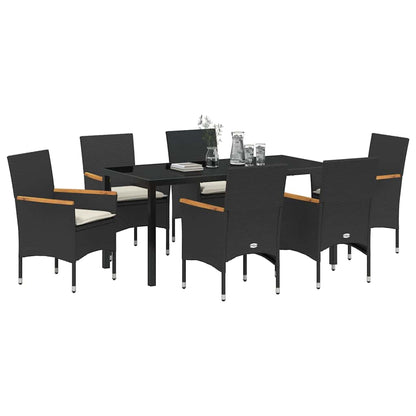 Set da Pranzo per Giardino con cuscino 7 pcs Nero Poly Rattan - homemem39
