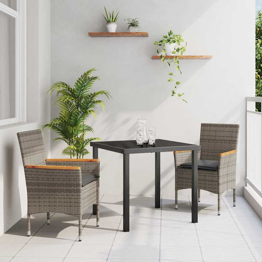 Set da Pranzo per Giardino con cuscino 3 pcs Grigio Poly Rattan - homemem39