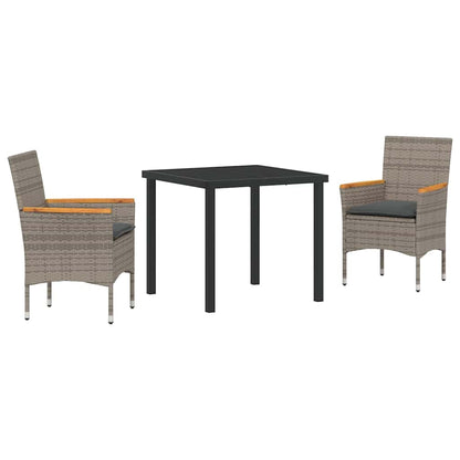 Set da Pranzo per Giardino con cuscino 3 pcs Grigio Poly Rattan - homemem39