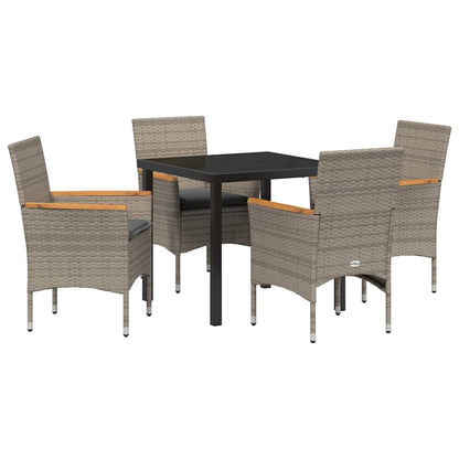 Set da Pranzo per Giardino con cuscino 5 pcs Grigio Poly Rattan - homemem39
