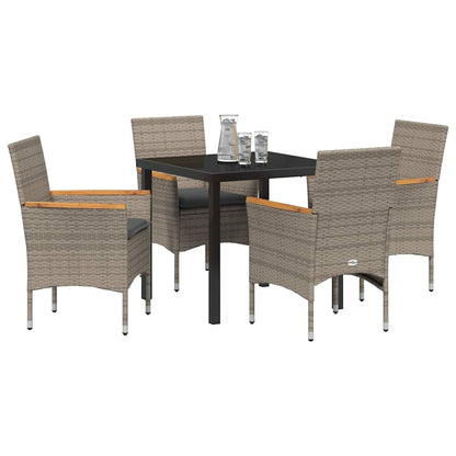 Set da Pranzo per Giardino con cuscino 5 pcs Grigio Poly Rattan - homemem39