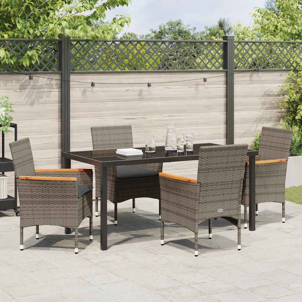 Set da Pranzo per Giardino con cuscino 5 pcs Grigio Poly Rattan - homemem39