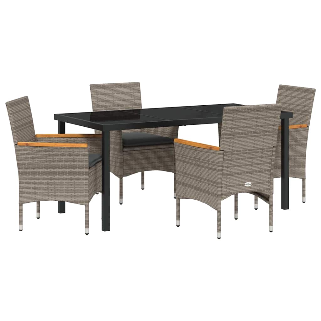 Set da Pranzo per Giardino con cuscino 5 pcs Grigio Poly Rattan - homemem39