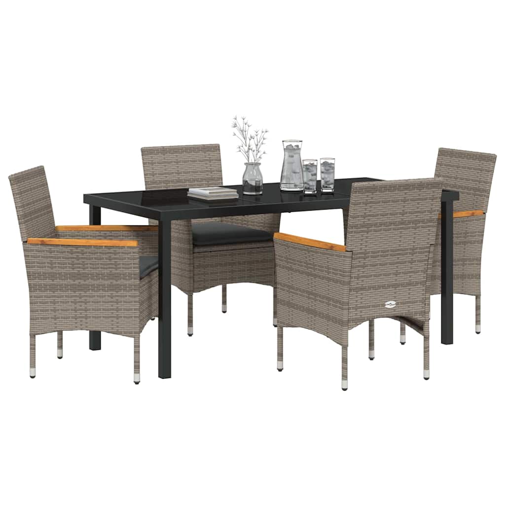 Set da Pranzo per Giardino con cuscino 5 pcs Grigio Poly Rattan - homemem39