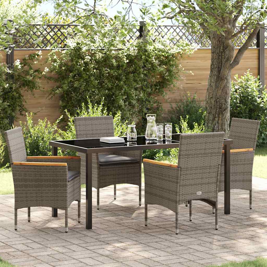 Set da Pranzo per Giardino con cuscino 5 pcs Grigio Poly Rattan - homemem39