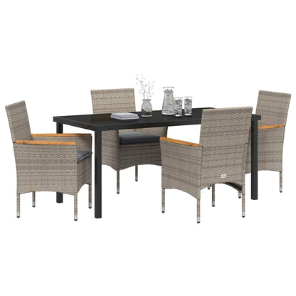 Set da Pranzo per Giardino con cuscino 5 pcs Grigio Poly Rattan - homemem39