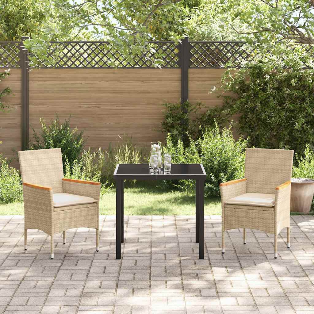 Set da Pranzo per Giardino con cuscino 3 pcs Beige Poly Rattan - homemem39