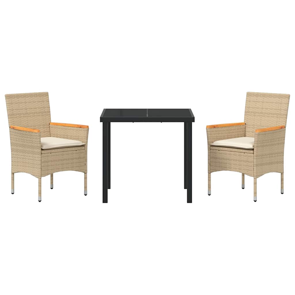 Set da Pranzo per Giardino con cuscino 3 pcs Beige Poly Rattan - homemem39