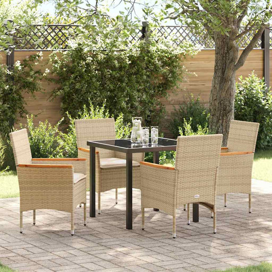 Set da Pranzo per Giardino con cuscino 5 pcs Beige Poly Rattan - homemem39