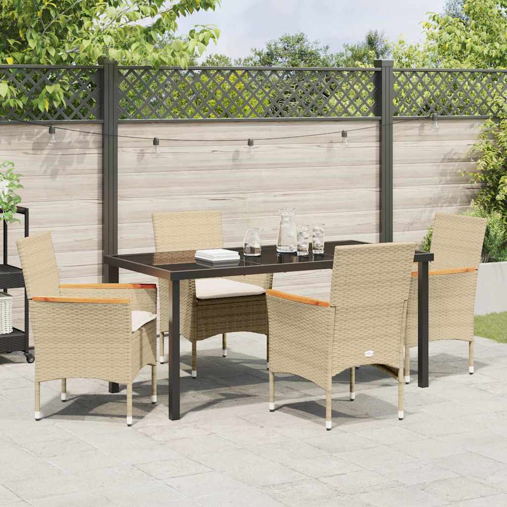Set da Pranzo per Giardino con cuscino 5 pcs Beige Poly Rattan - homemem39