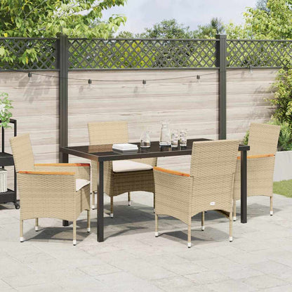 Set da Pranzo per Giardino con cuscino 5 pcs Beige Poly Rattan - homemem39