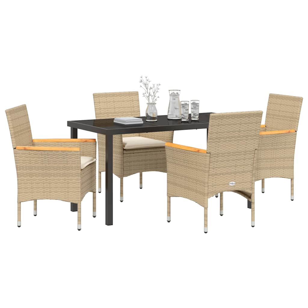Set da Pranzo per Giardino con cuscino 5 pcs Beige Poly Rattan - homemem39