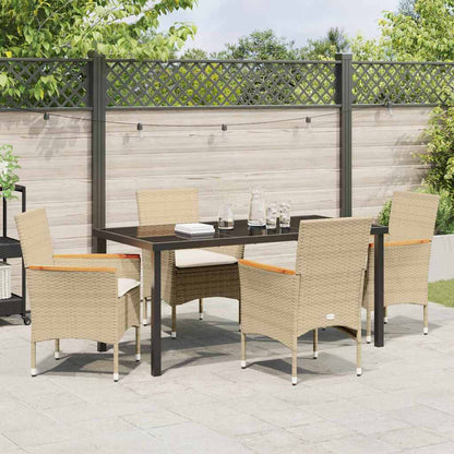 Set da Pranzo per Giardino con cuscino 5 pcs Beige Poly Rattan - homemem39