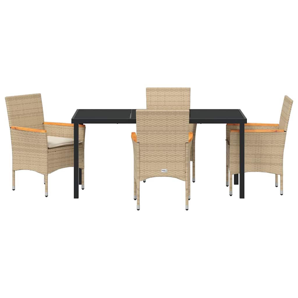 Set da Pranzo per Giardino con cuscino 5 pcs Beige Poly Rattan - homemem39