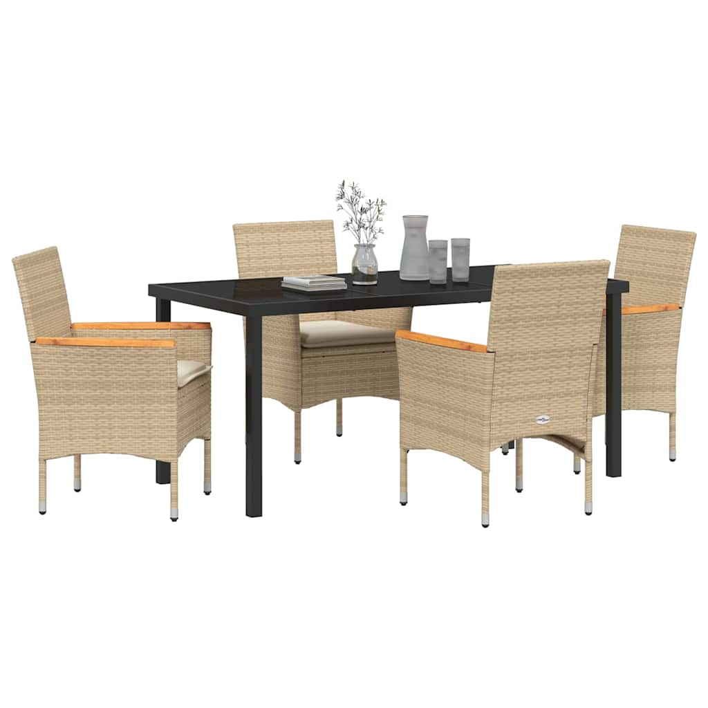 Set da Pranzo per Giardino con cuscino 5 pcs Beige Poly Rattan - homemem39